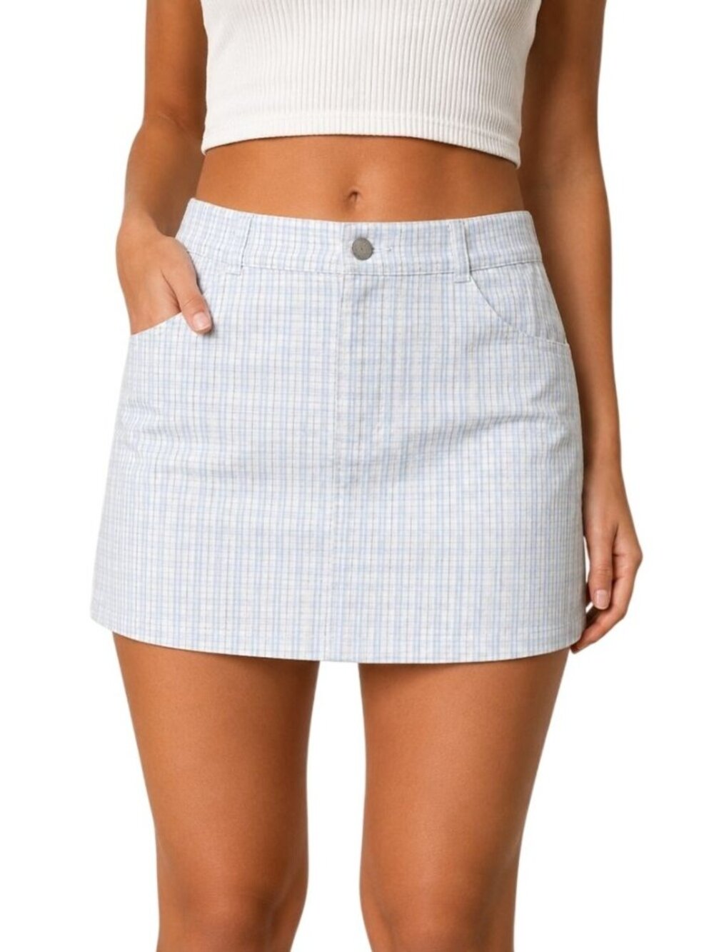 Hollister Size XSmall Ultra High Rise Short Blue/White Plaid Skirt New with